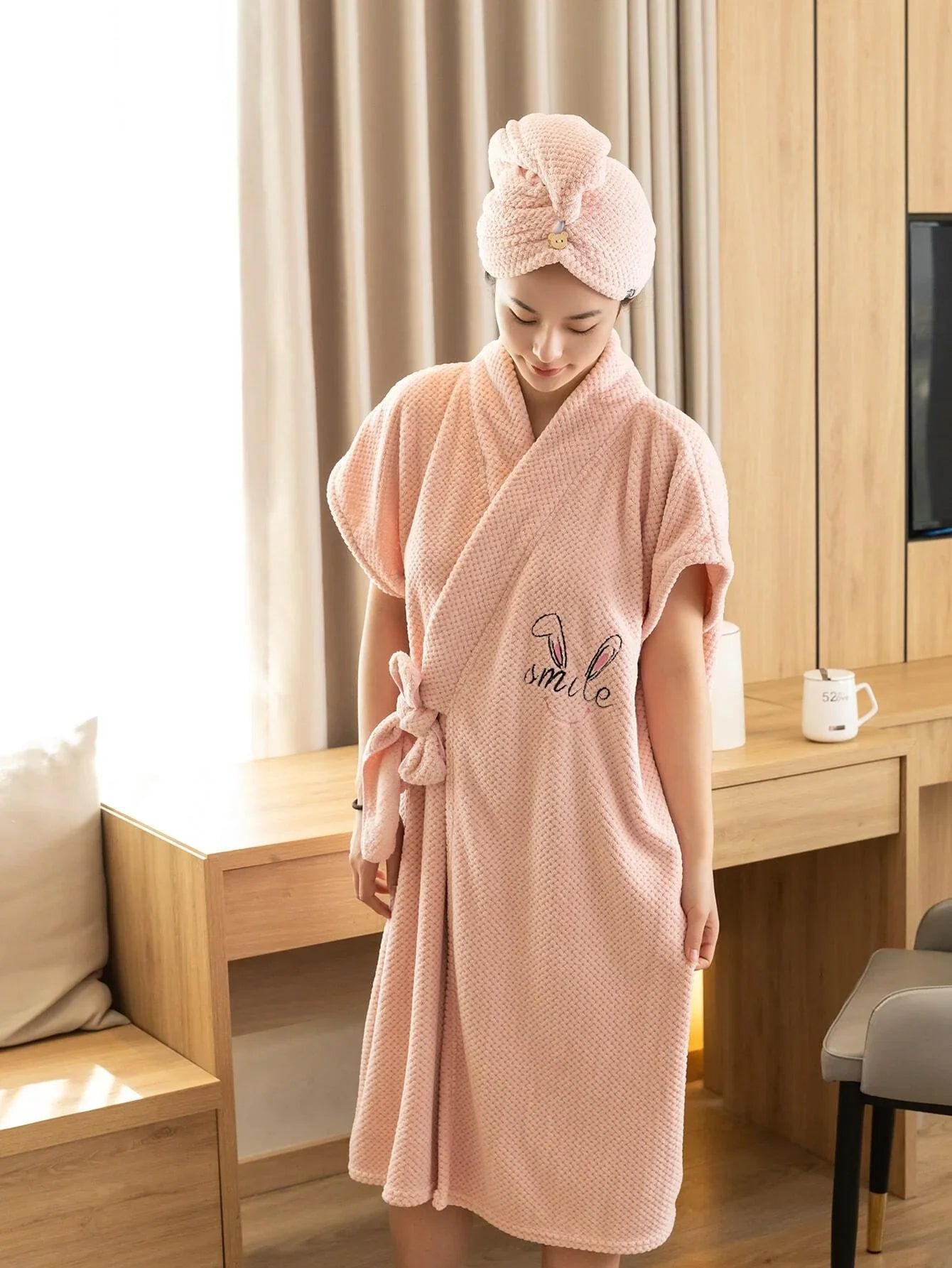 Peignoir Serviette de Bain Absorbant Rose