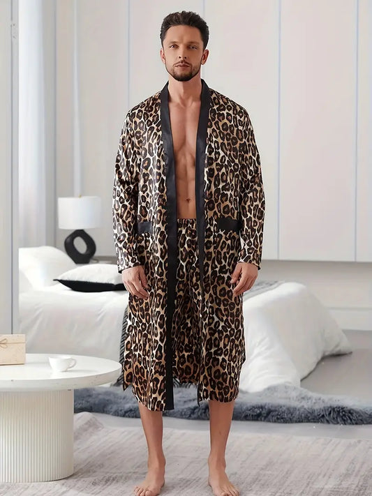 Peignoir et Short Luxueux avec Imprimé de Léopard