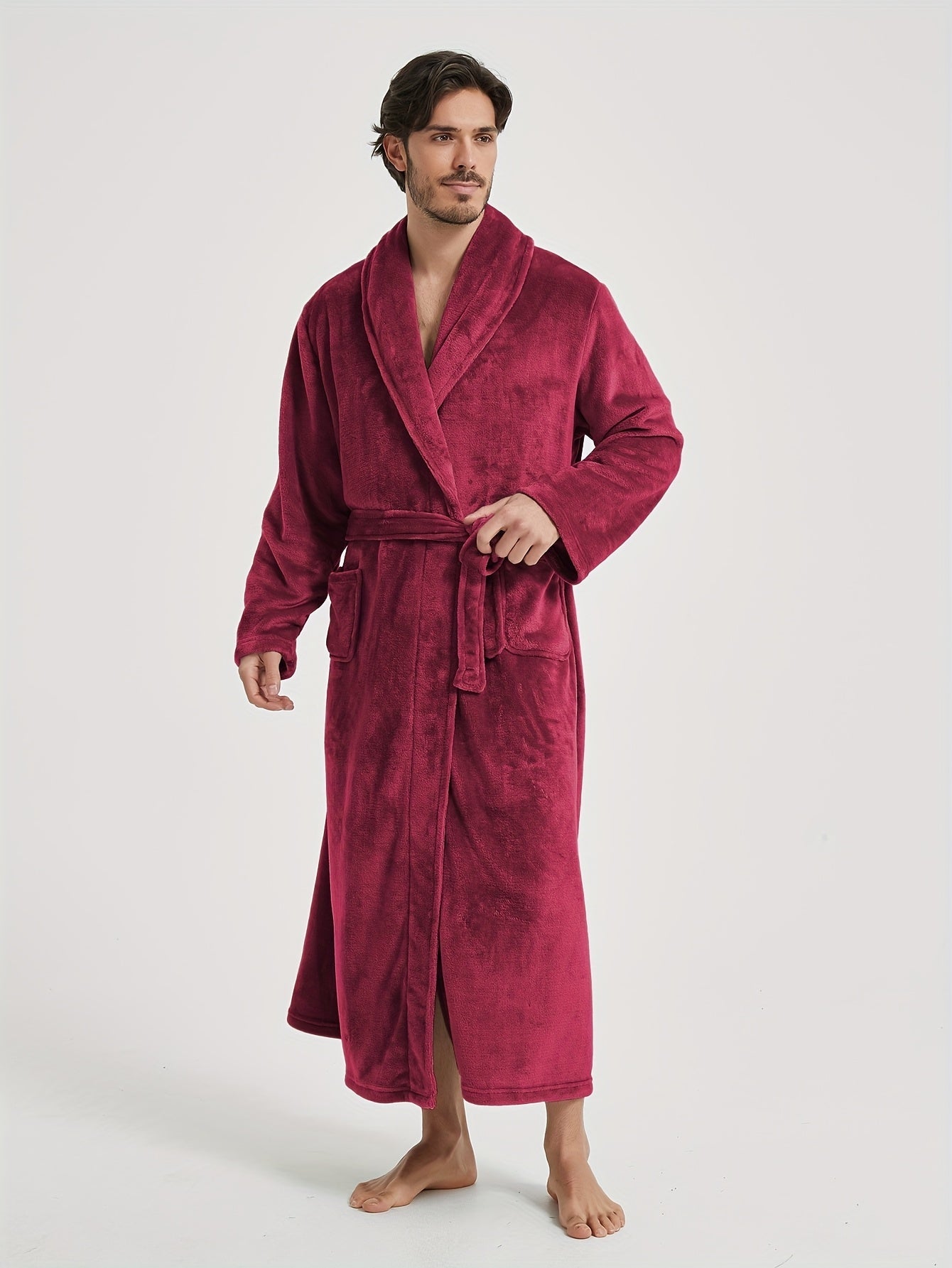 Peignoir homme polaire longue coupe avec col châle