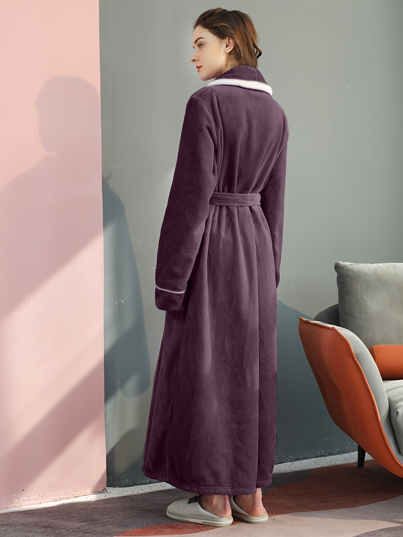 Peignoir homme long en velours effet nid d’abeille avec col châle