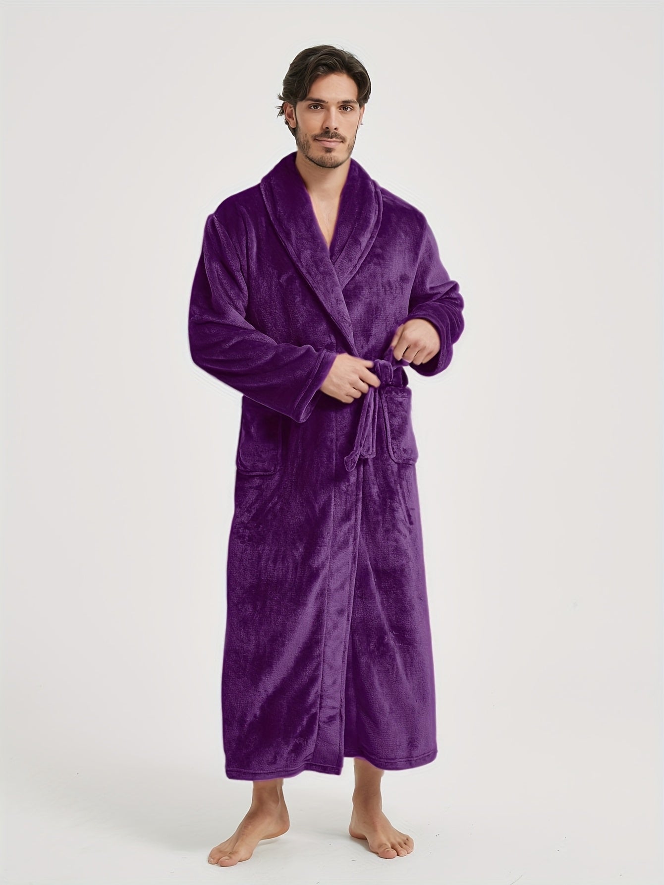 Peignoir homme polaire longue coupe avec col châle