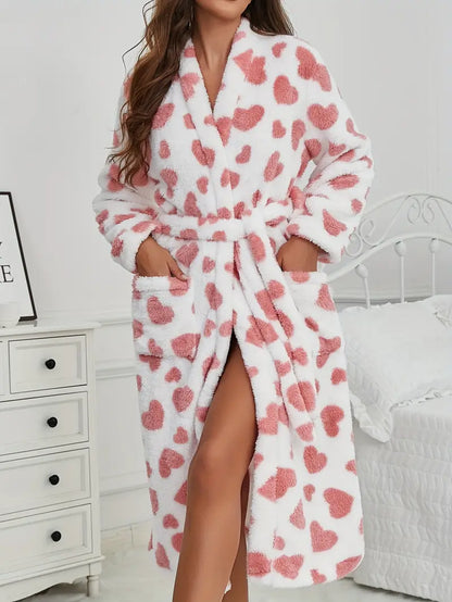 Peignoir Polaire Femme Doux à Cœurs