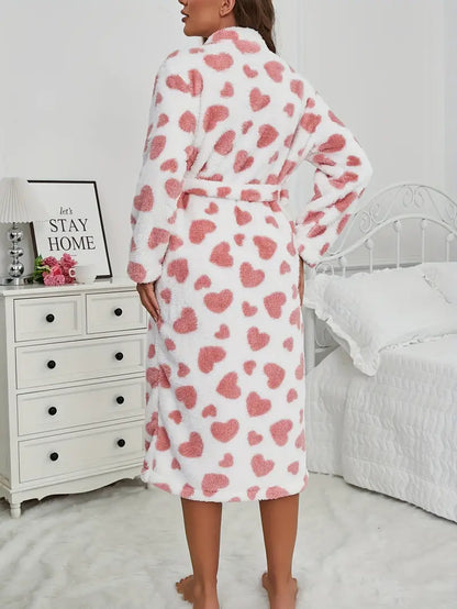 Peignoir Polaire Femme Doux à Cœurs