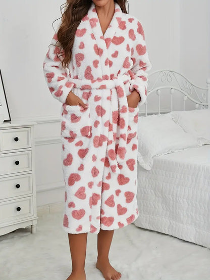 Peignoir Polaire Femme Doux à Cœurs
